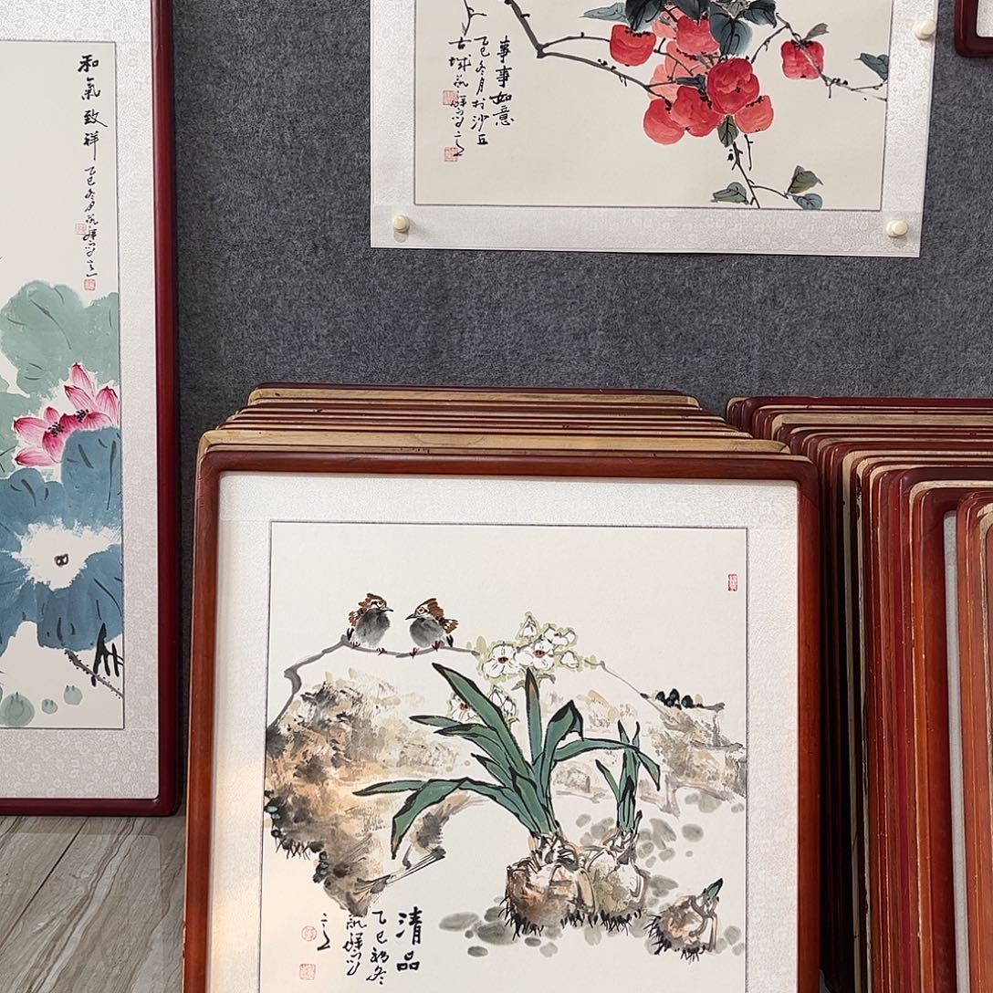国画书画作品带框63×63