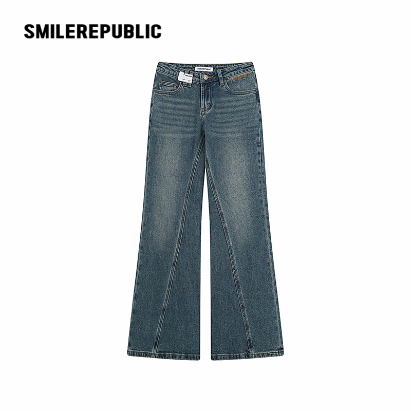 smilerepublic宽松做旧高腰直筒阔腿牛仔裤女2025年新款百搭女装