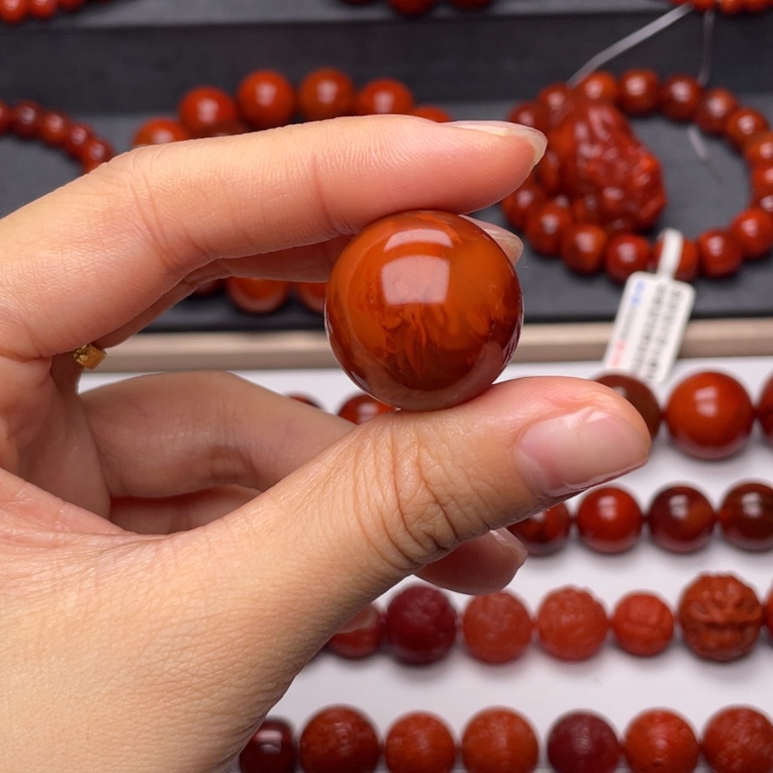 南红玛瑙未镶嵌手串23.1mm瓦西满肉火焰纹单珠