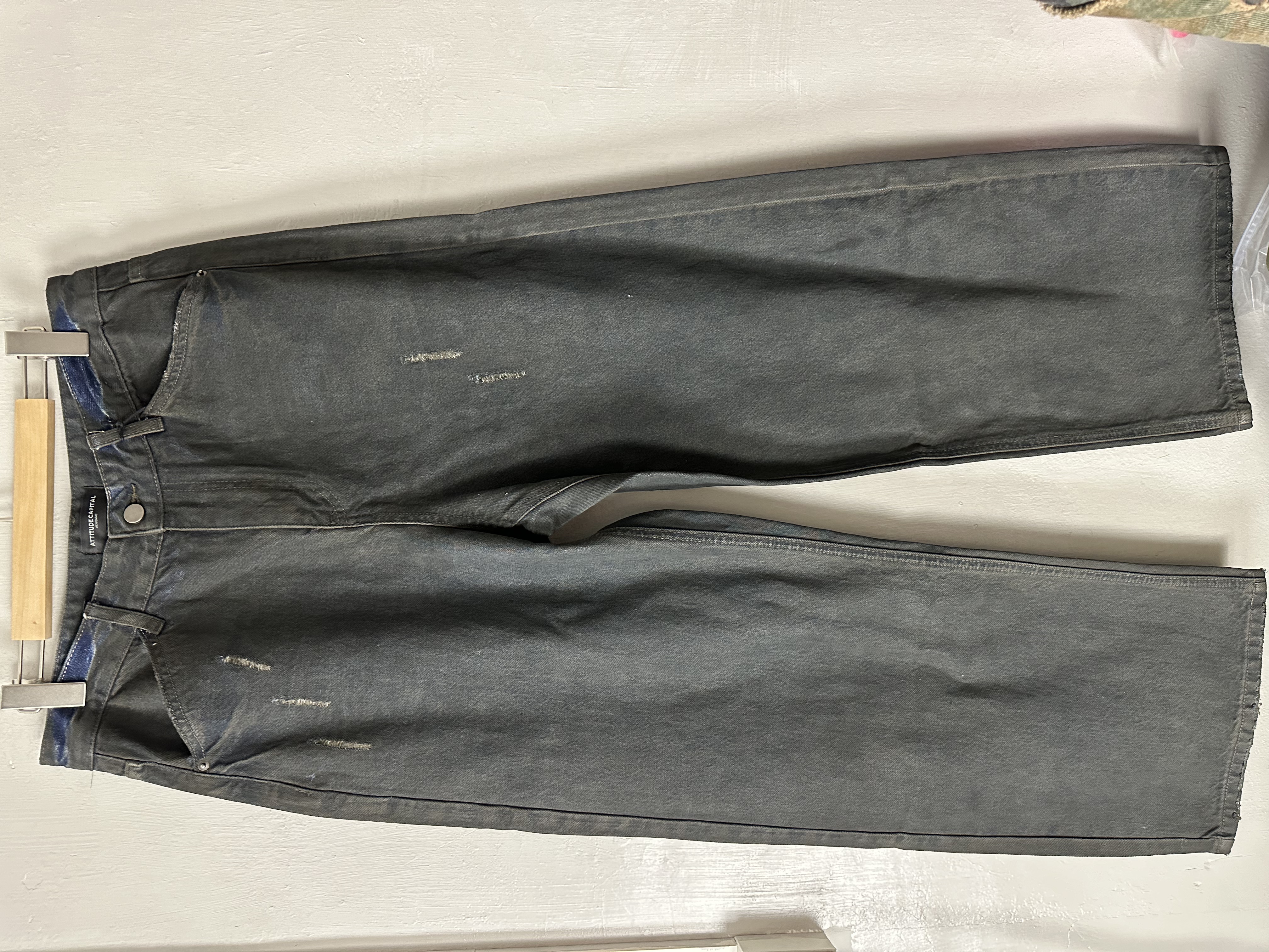 宫囍原创010 | 重工水泥色小众设计感日系宽松时尚简约牛仔裤长裤