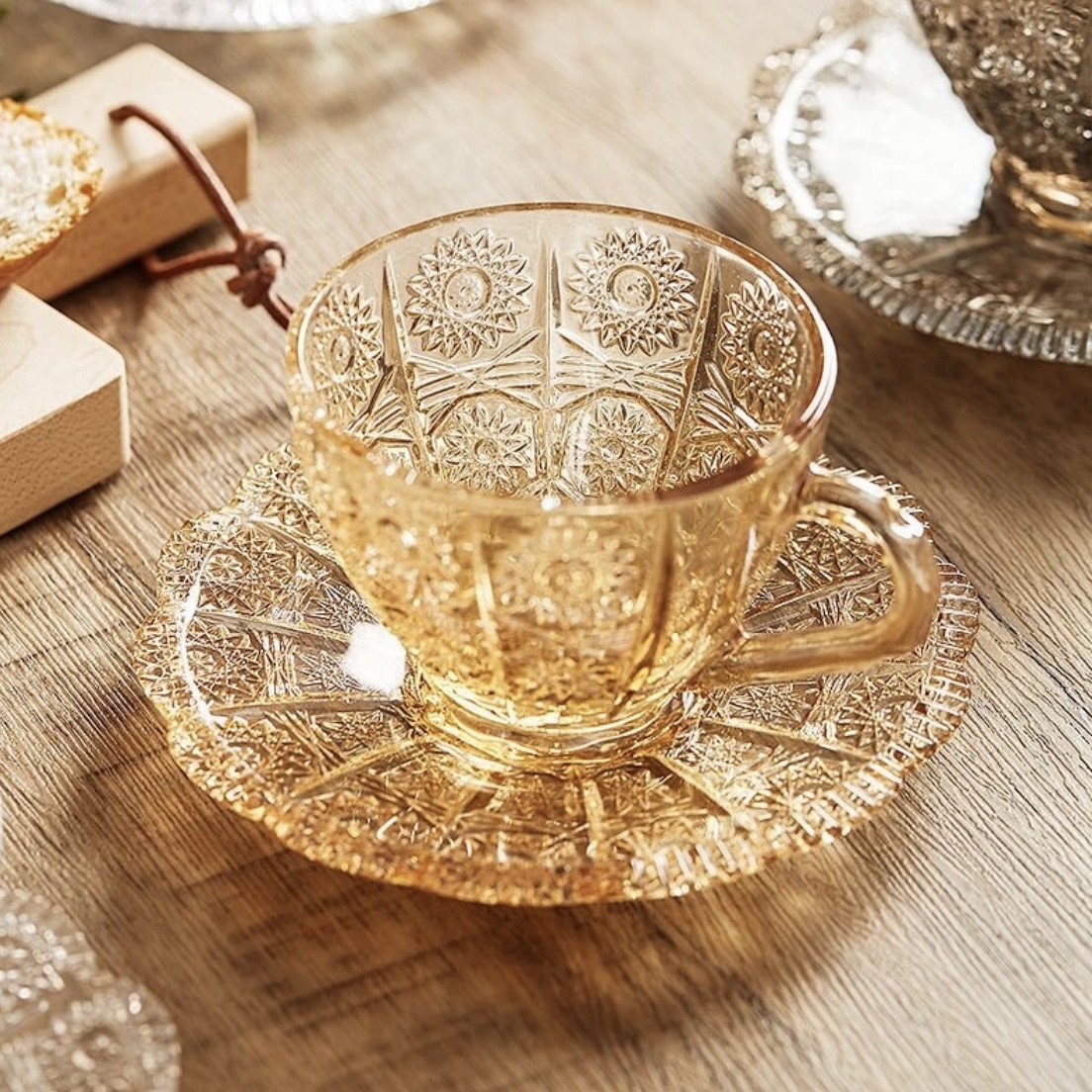 C518-琥珀色咖啡杯网红复古透明家用创意大容量欧式茶色防烫精致