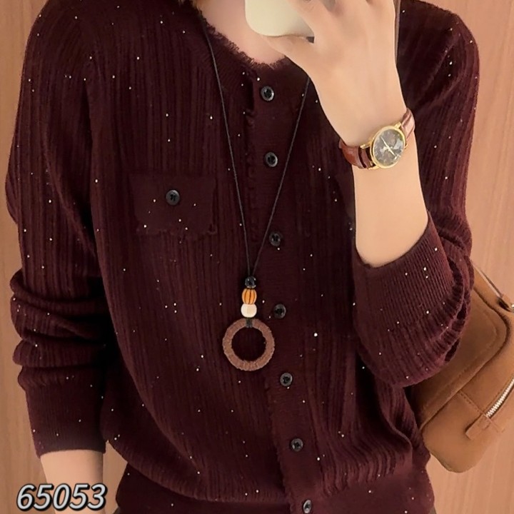 [ W i F i ]65053长袖开衫款毛针织衫(此款衣服不带项链）