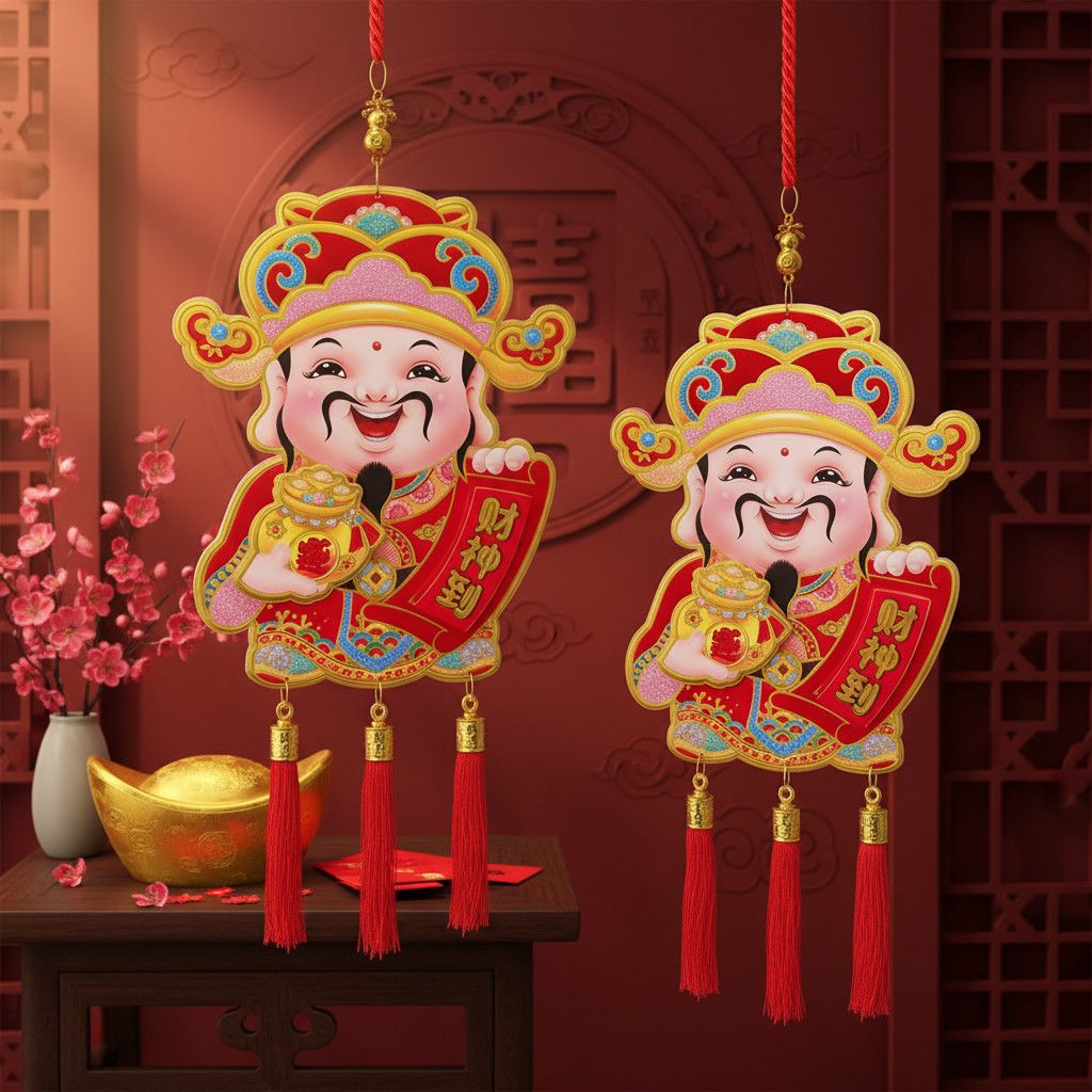 2026年新年财神挂件门挂装饰客厅背景墙玄关挂饰过年福字布置