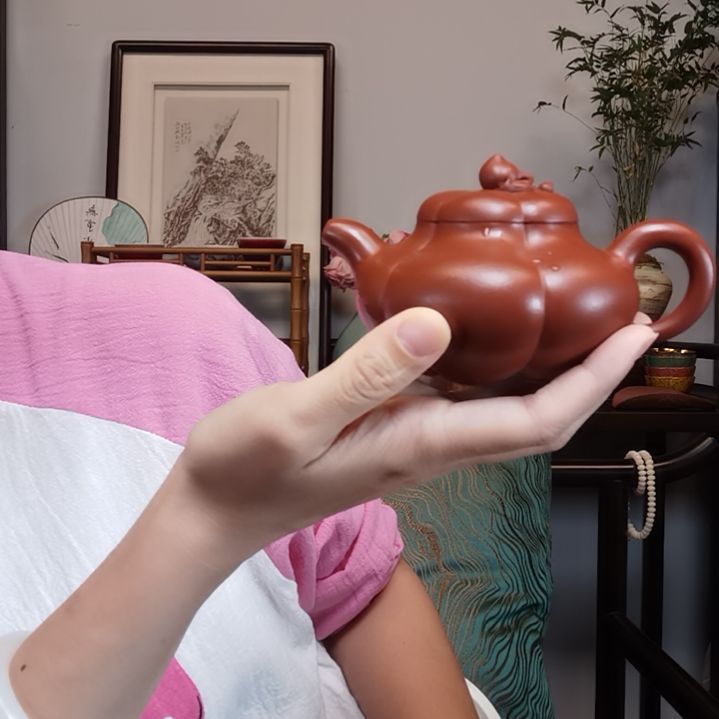 清***髈茶壶紫砂上合桃半手工