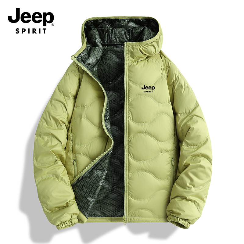 JEEP SPIRIT吉普2025男女爆款90白鸭绒轻薄石墨烯连帽错格羽绒服