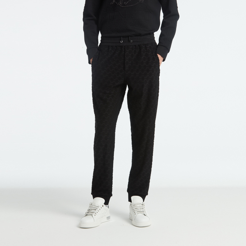 RARE威雅男裤秋冬款收脚黑色圆机提花针织休闲裤