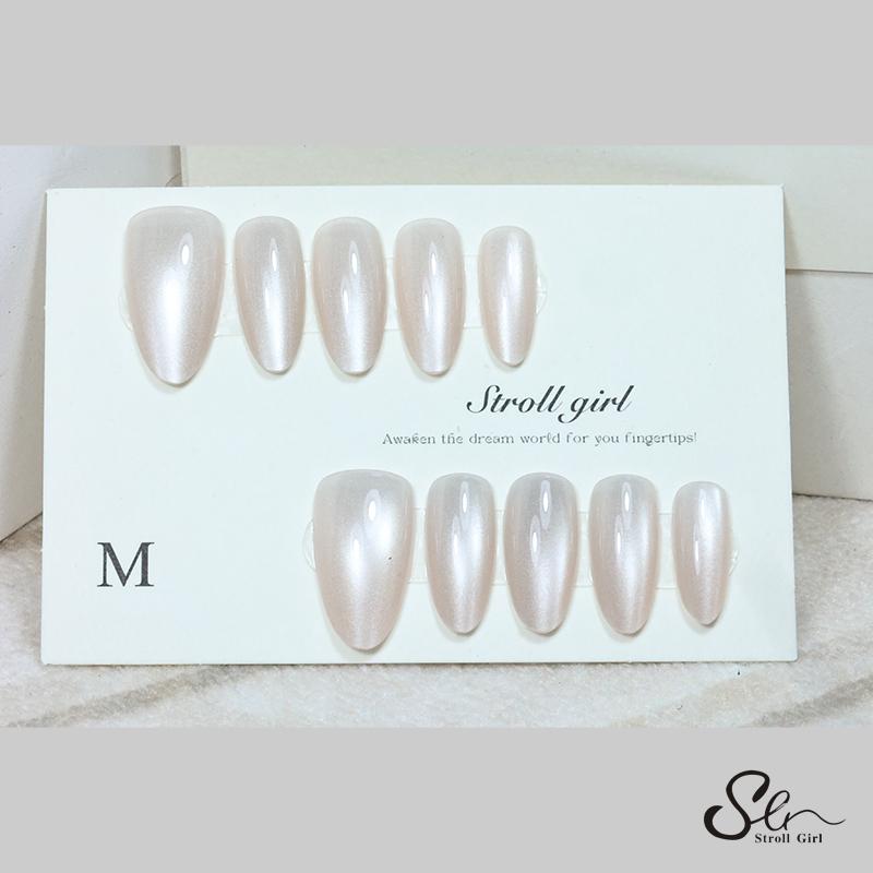 F9 新款猫眼杏仁美甲显白修饰手型不伤指甲可拆卸穿戴渐变