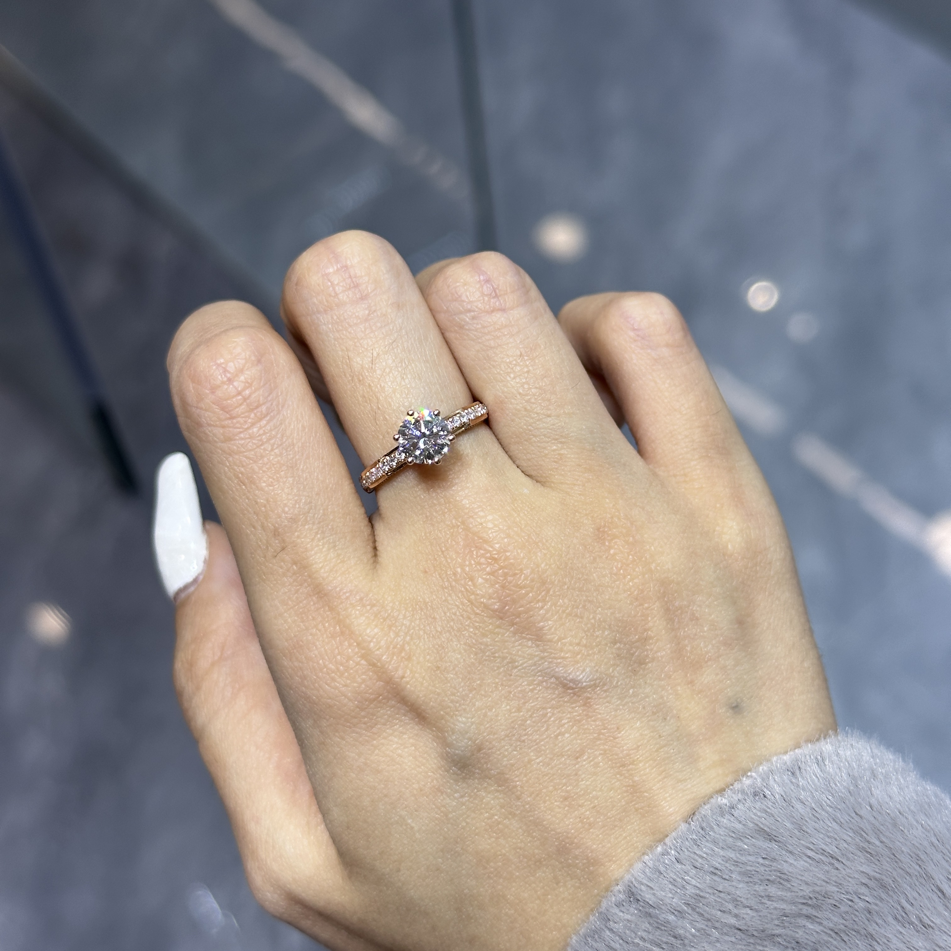 实验室培育钻石玫瑰金婚纱戒指结婚求婚时尚饰品