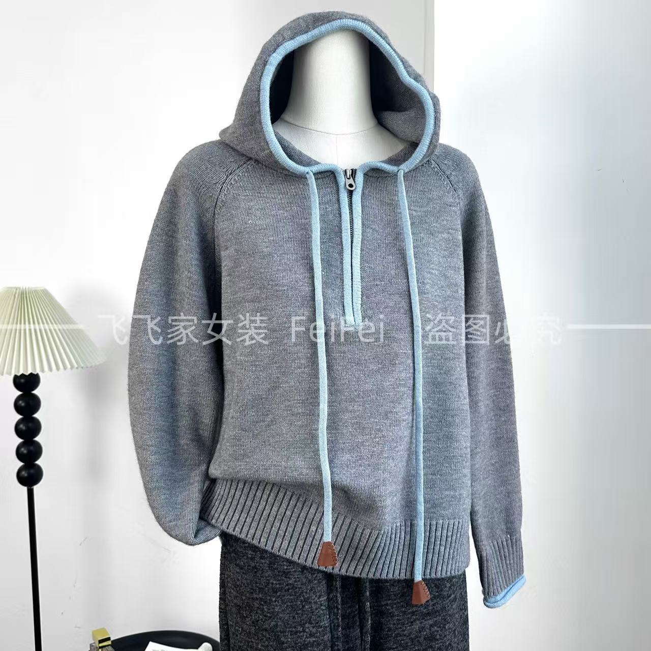 飞飞家1高货帽衫！700g厚款 订单~一件过冬#针织外套显白洋气Y8843