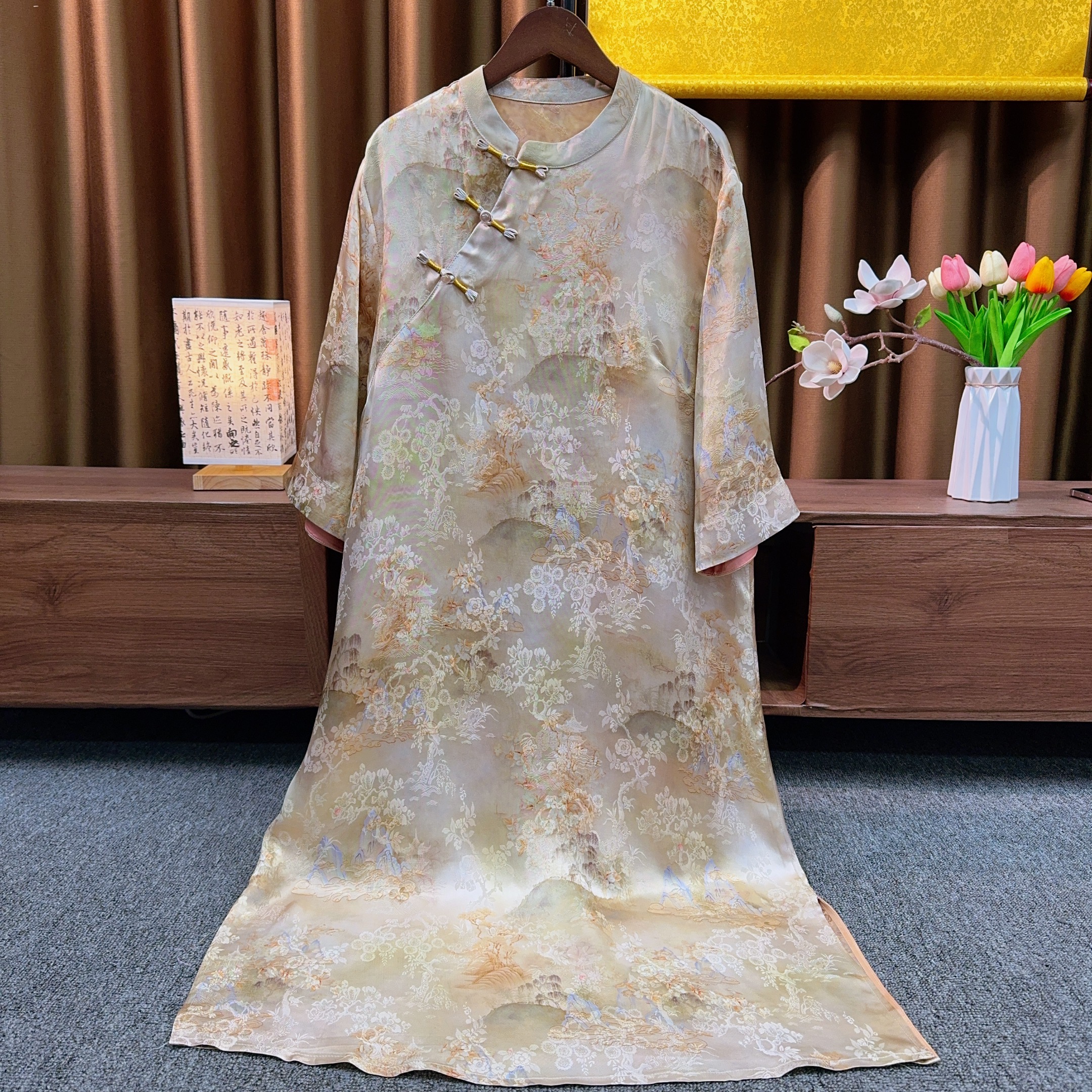 『回首觉秋』新中式2025新款提花斜襟长裙中国风温柔风连衣裙女