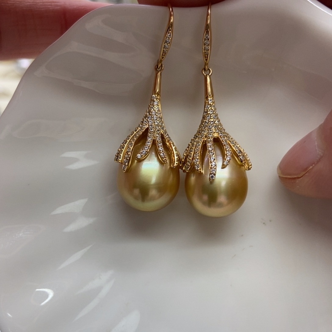 海水珍珠耳饰银S925镶嵌