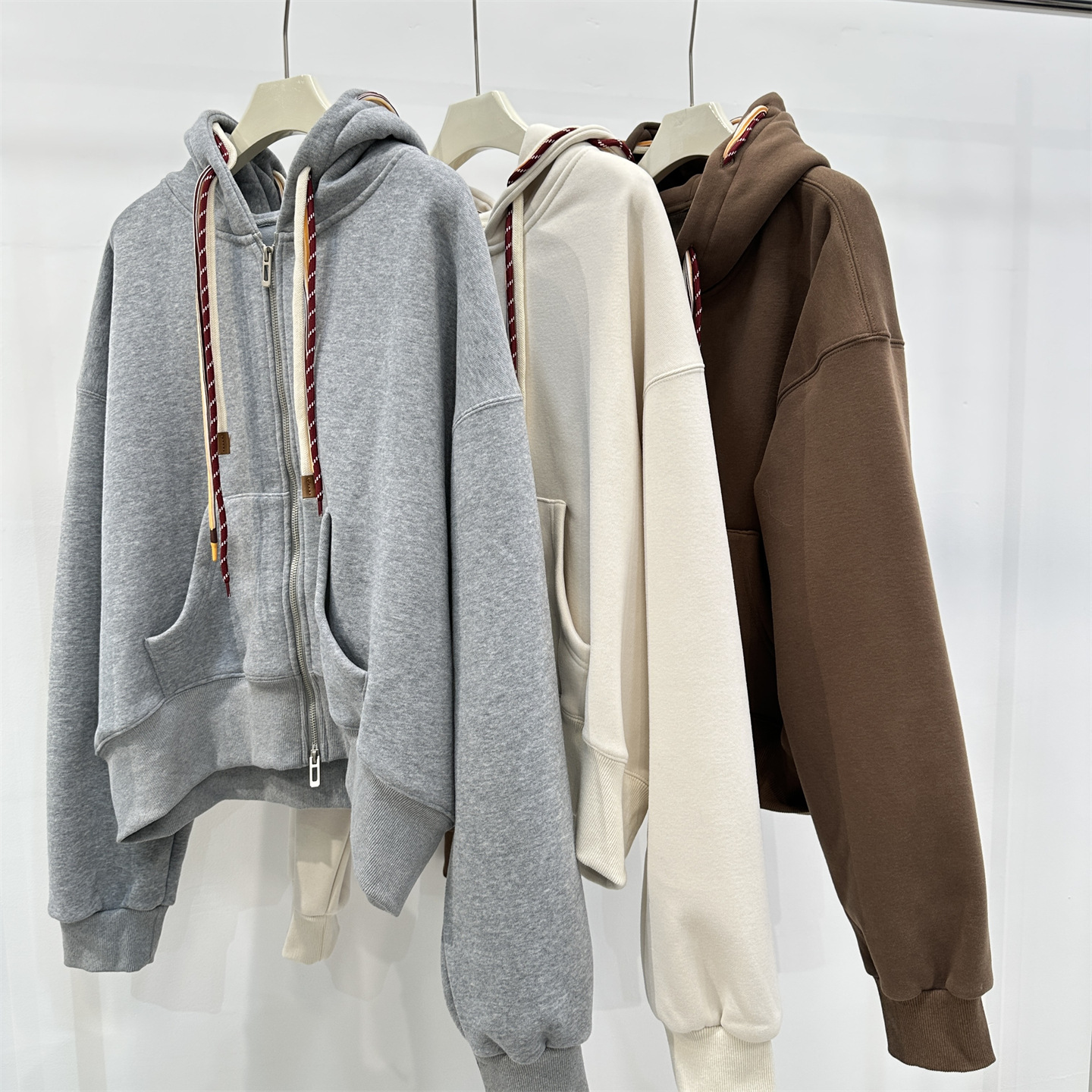 m*iu系彩绳连帽卫衣外套女秋冬加绒保暖宽松洋气休闲拉链帽衫上衣