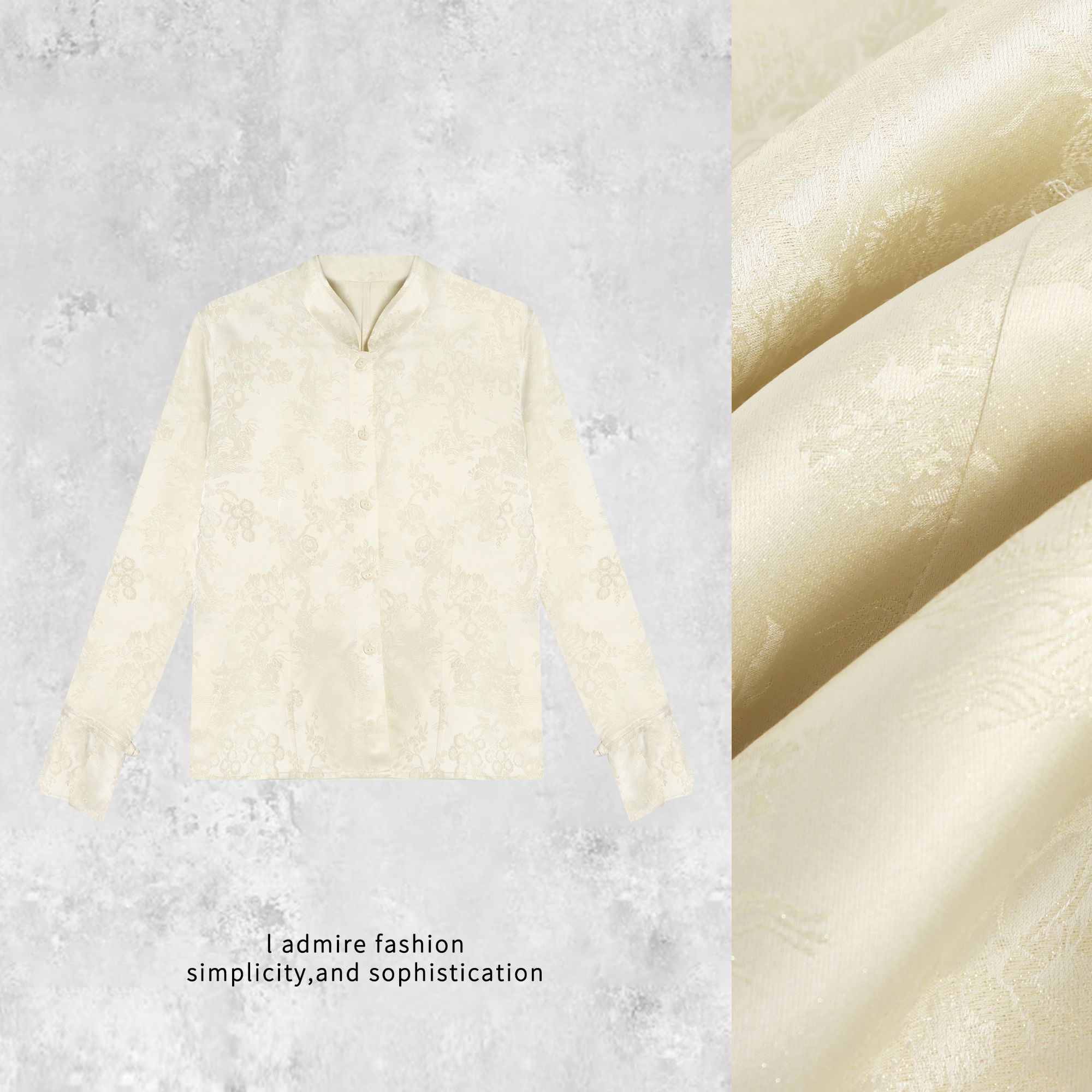 温温清版【清漪】提花立领衬衫女春季小众衬衫袖中式衬衣388250