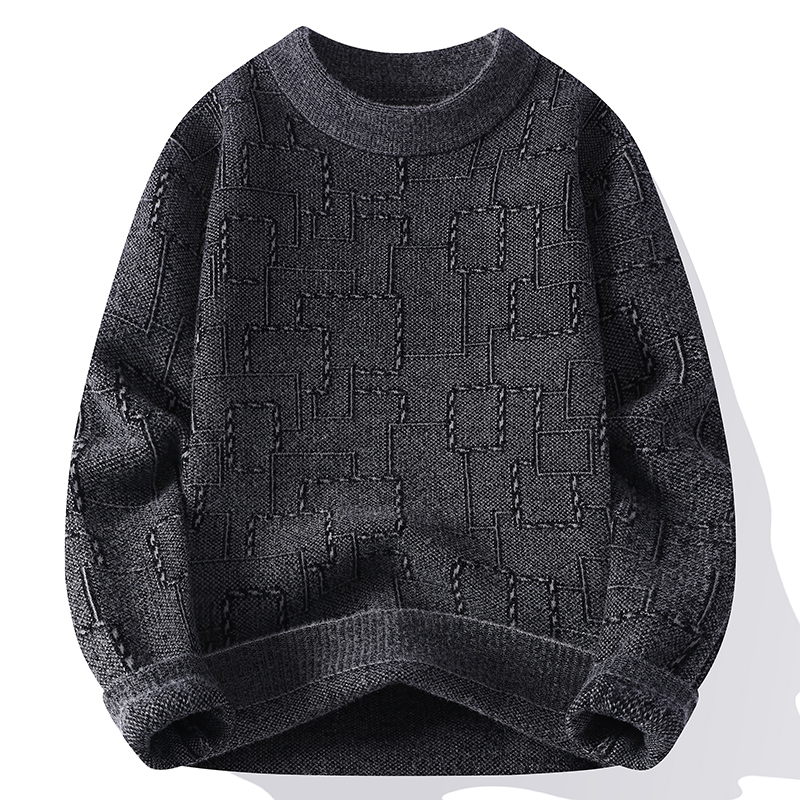 【高品质】2025秋冬季半高领毛衣男士潮流印花学生保暖针织衫122