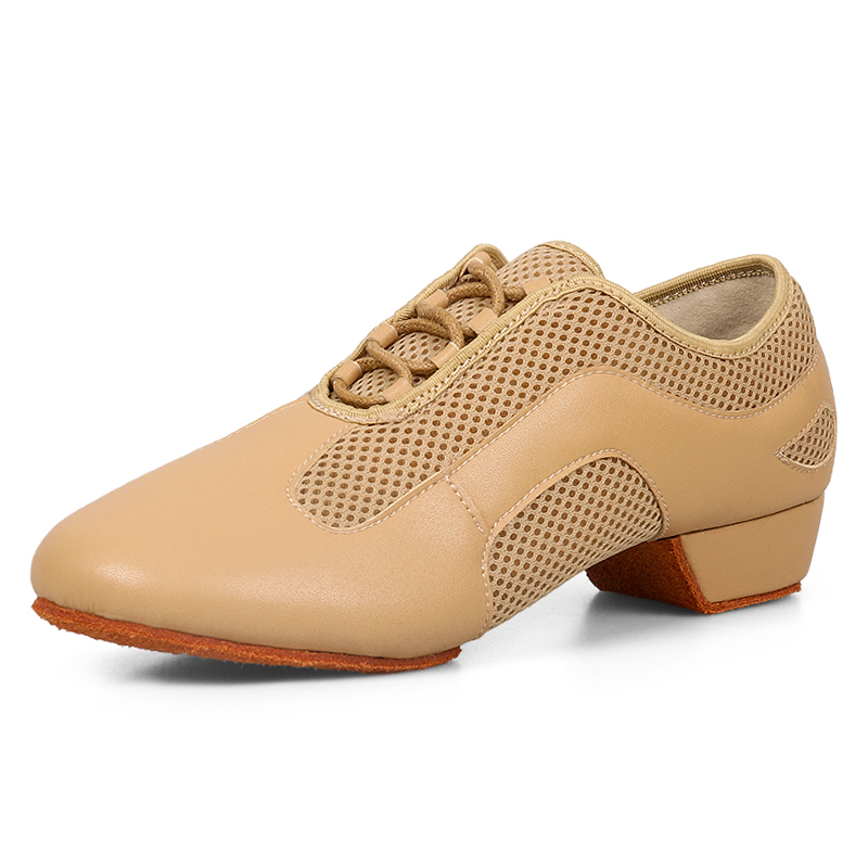 室内牛皮底练功鞋秋季透气软底网面中跟广场舞鞋拉丁舞教师鞋毛底