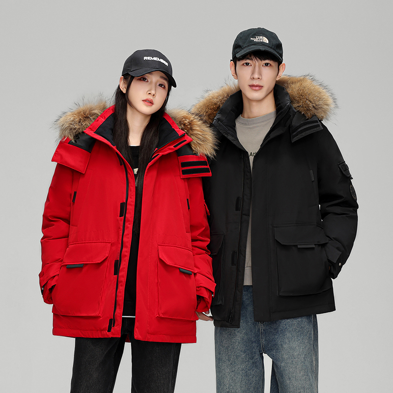 雪中飞保暖厚款休闲男外穿加厚迷彩常规款情侣连帽潮流羽绒