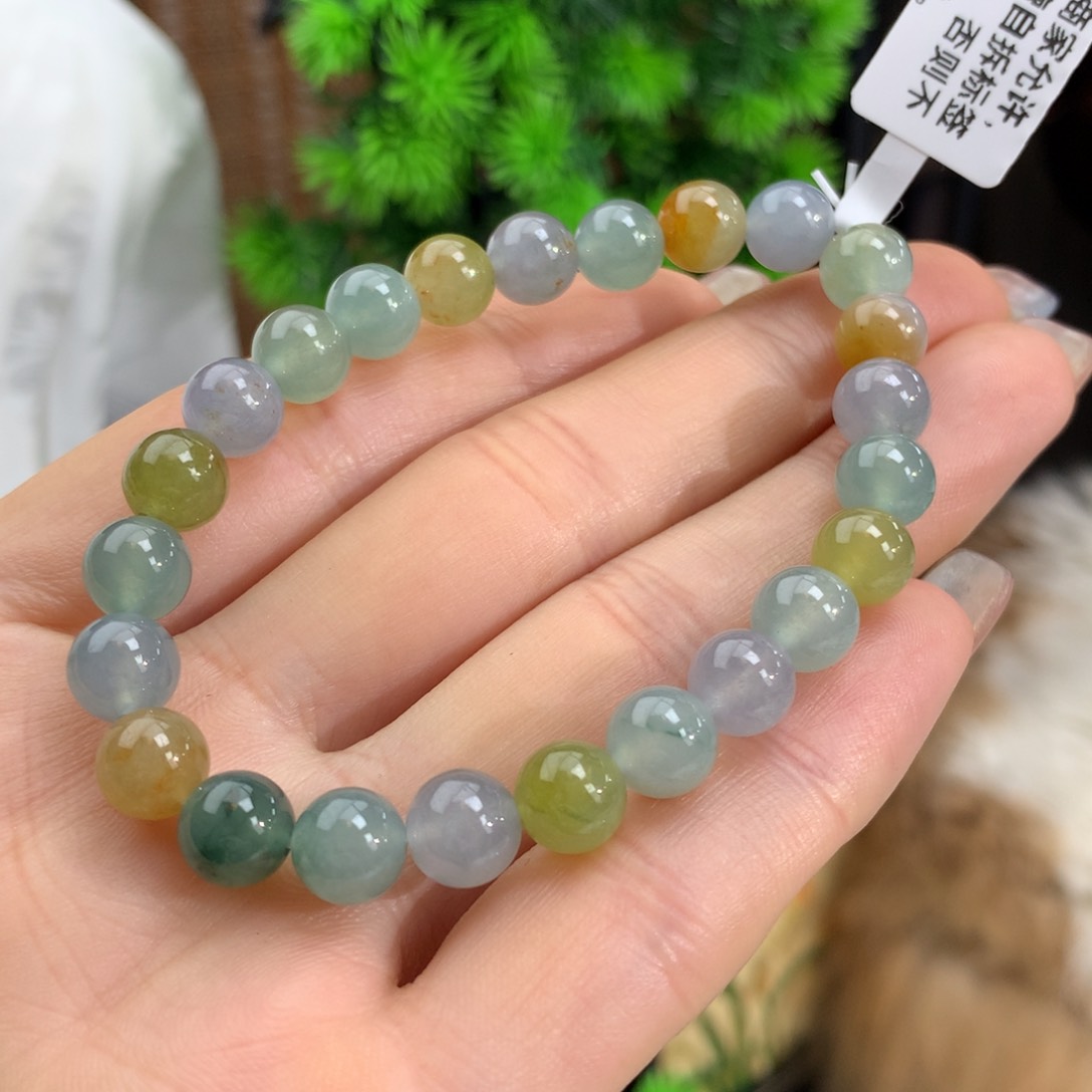 翡翠手链未镶嵌冰胶多宝手链卡7.8m m