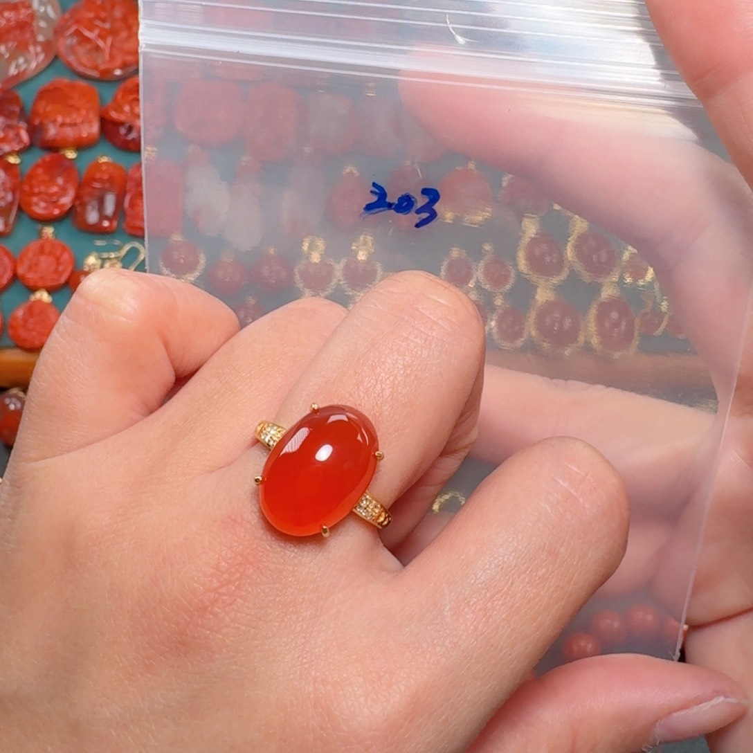 南红玛瑙南红保山冰红银S925镶嵌甜*蜜