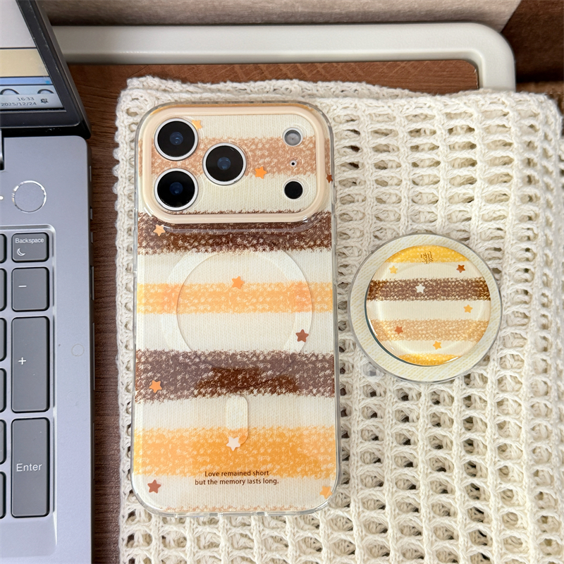韩风秋冬涂鸦棕色星星+支架适用16promax手机壳iPhone17苹果15/14