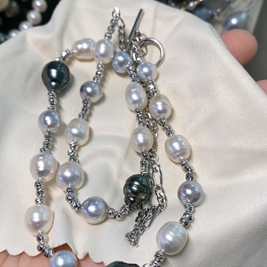 海水珍珠颈饰银S925镶嵌8-10