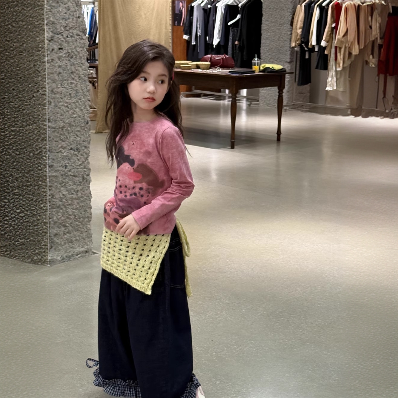 早秋季新款女童休闲时尚洋气韩版卡通印花长袖打底花边牛仔裤套装