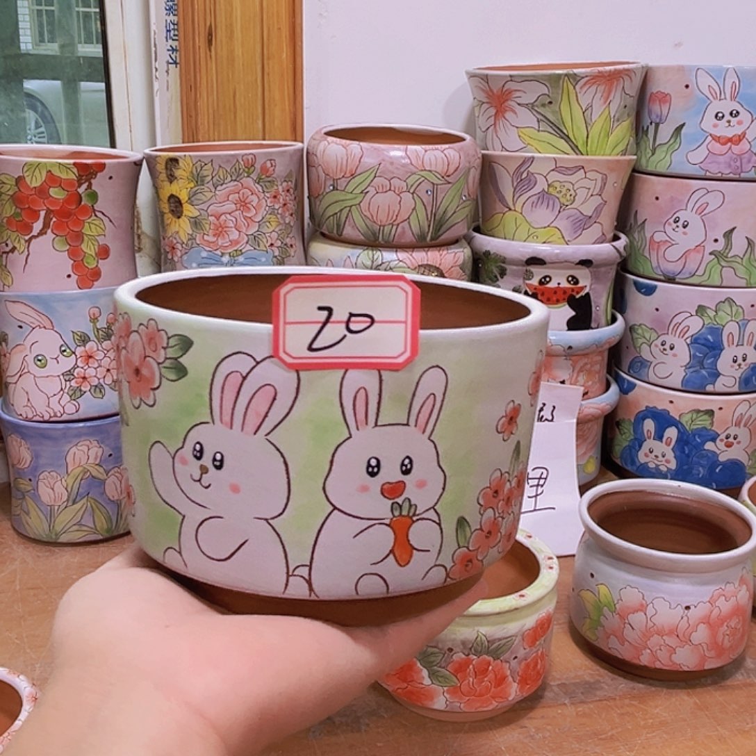 花盆景德镇多肉手绘花盆瑕疵