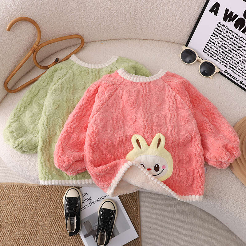 罩衣儿童1-3岁外穿氧气加绒男宝女包秋冬高级感冬款加厚配羽绒服2