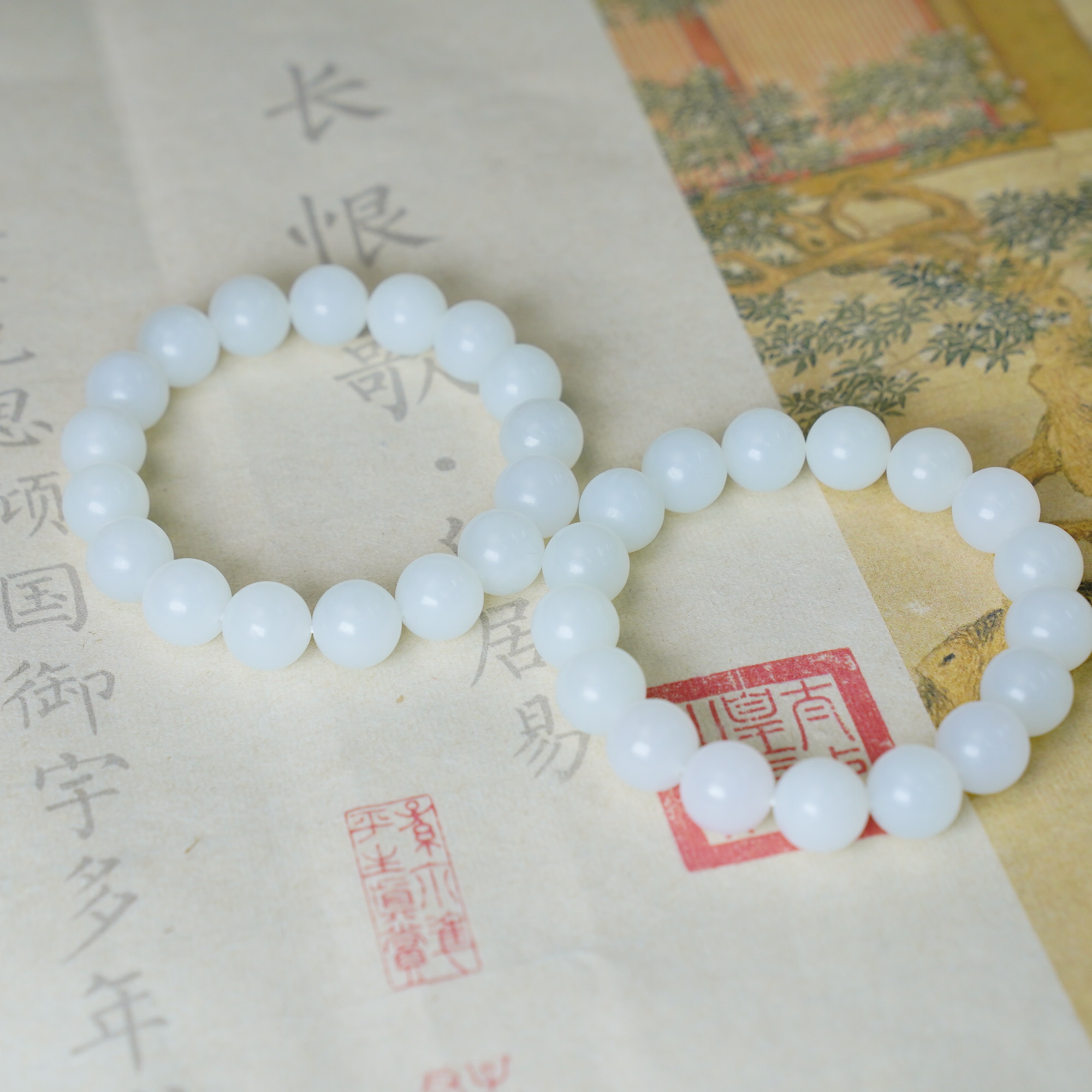 【睿泽赏宝】和田玉白玉圆珠手串多样性发一 12mm KS0010516