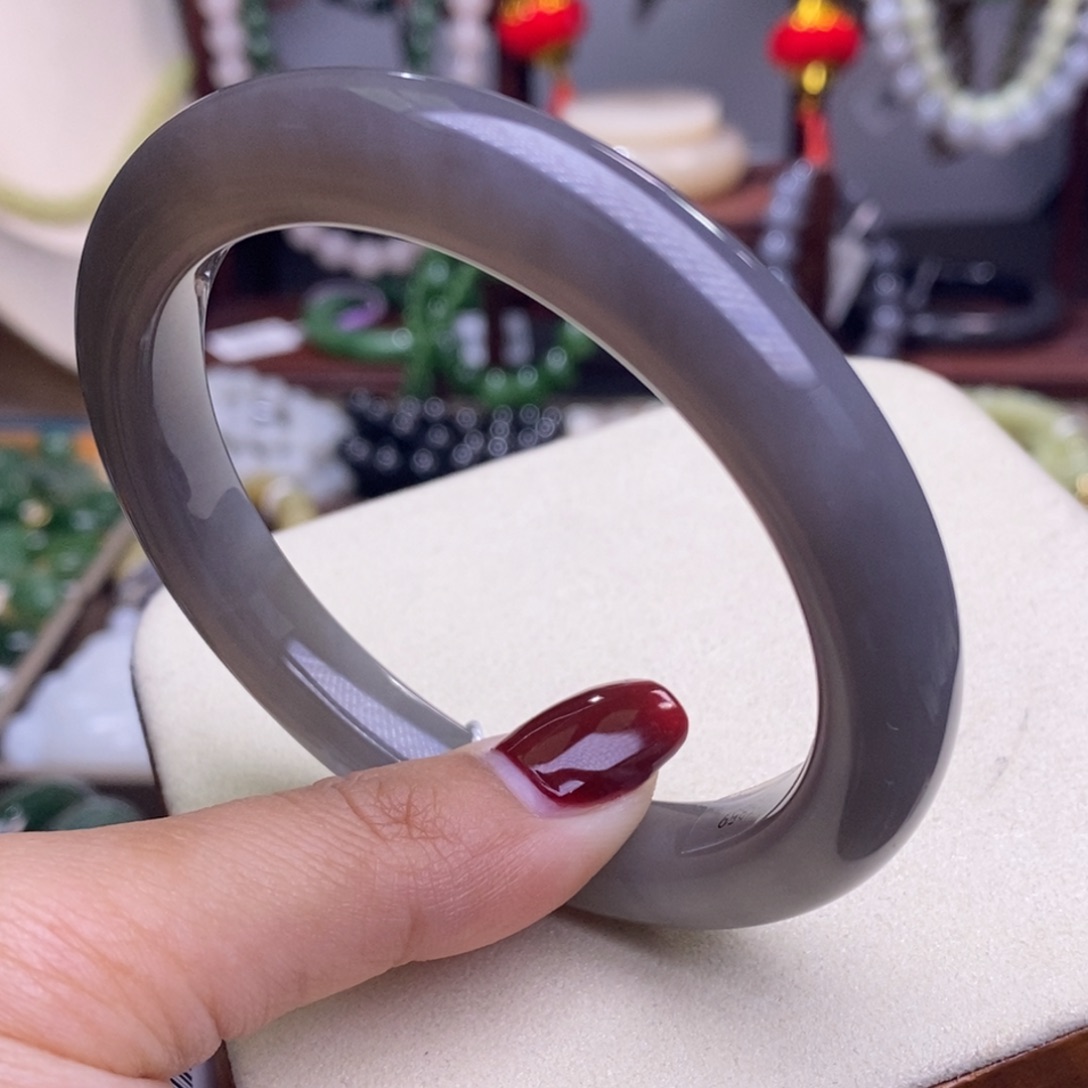 和田玉孤品补贴老矿料冰浓烟紫手镯59未镶嵌