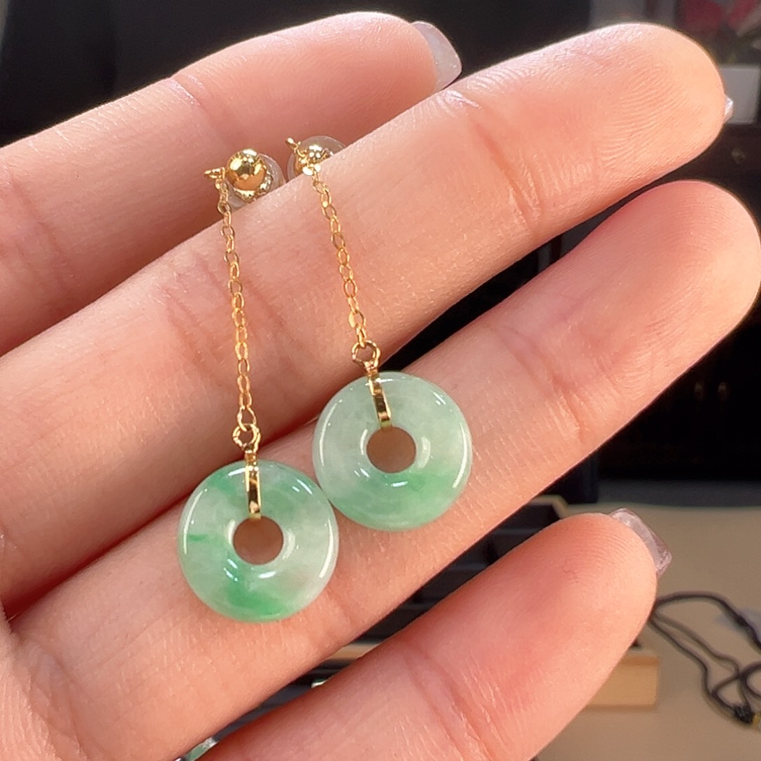 翡翠耳饰18K金镶嵌耳环30