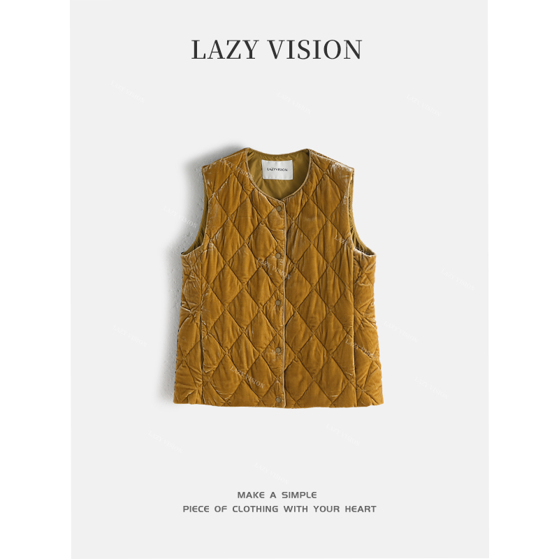 LAZYVISION90白鹅绒无袖丝绒经典菱格绗缝马夹ZMD-30743