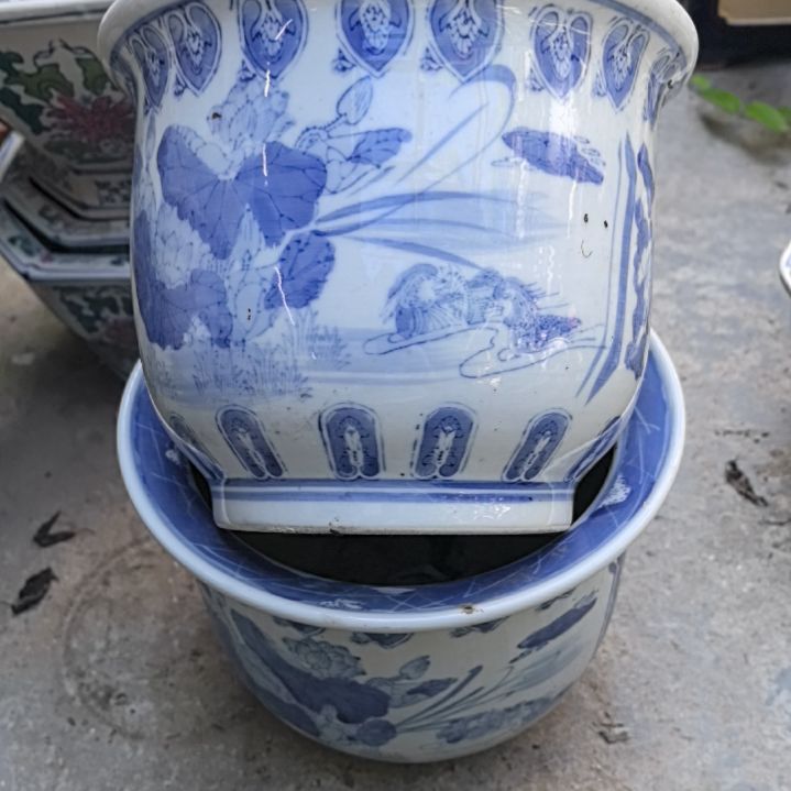 快***洋青花瓷器花盆2个包邮