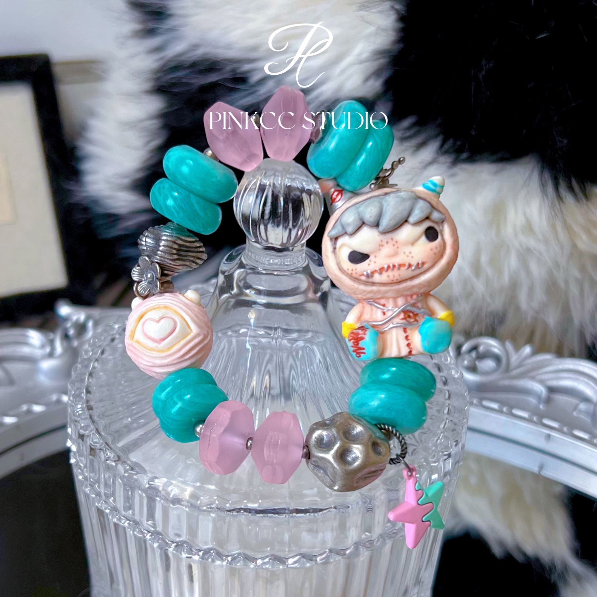 PINKCC根付鹿角小怪物小野朵拉双面手串