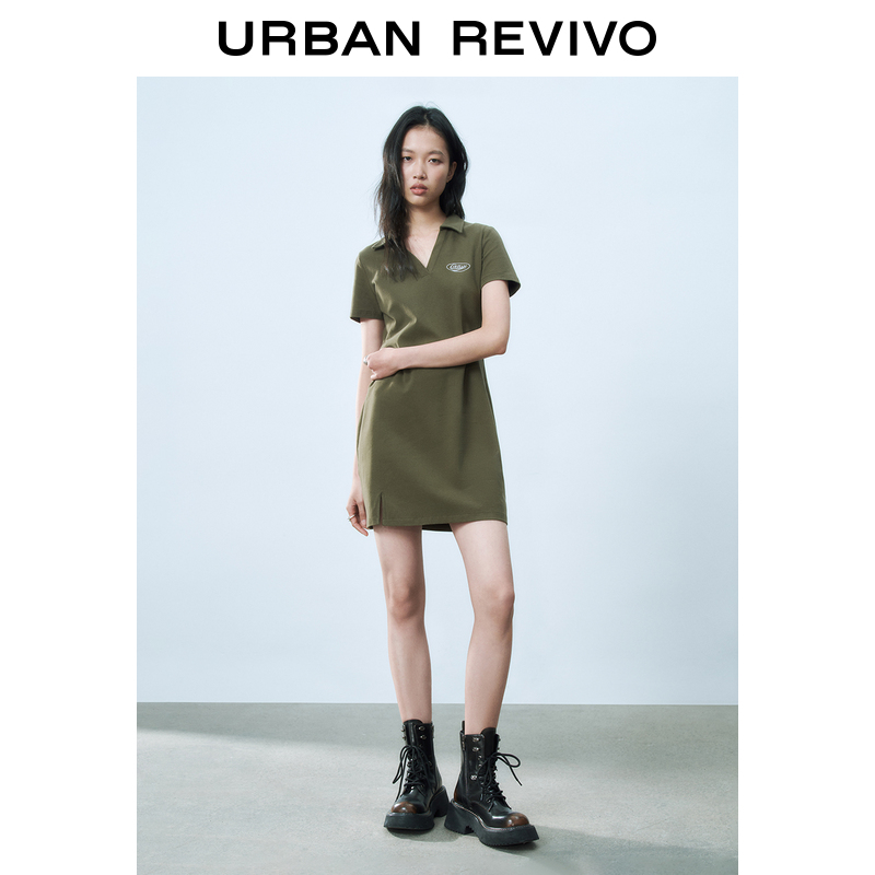 UR2025春季新款女装欧若风休闲运动风刺绣短袖连衣裙UYY750031