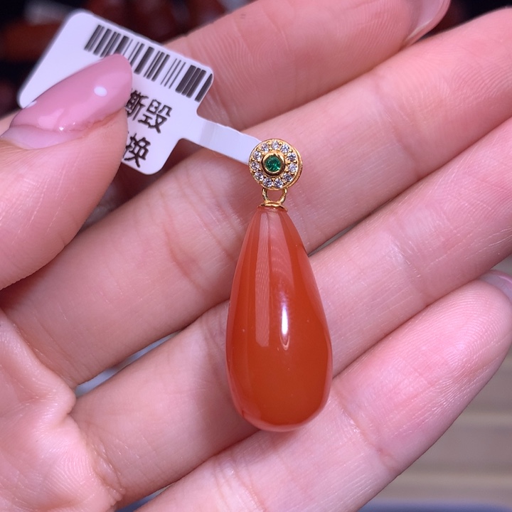 南红玛瑙未镶嵌珠宝半成品樱桃红水滴吊坠