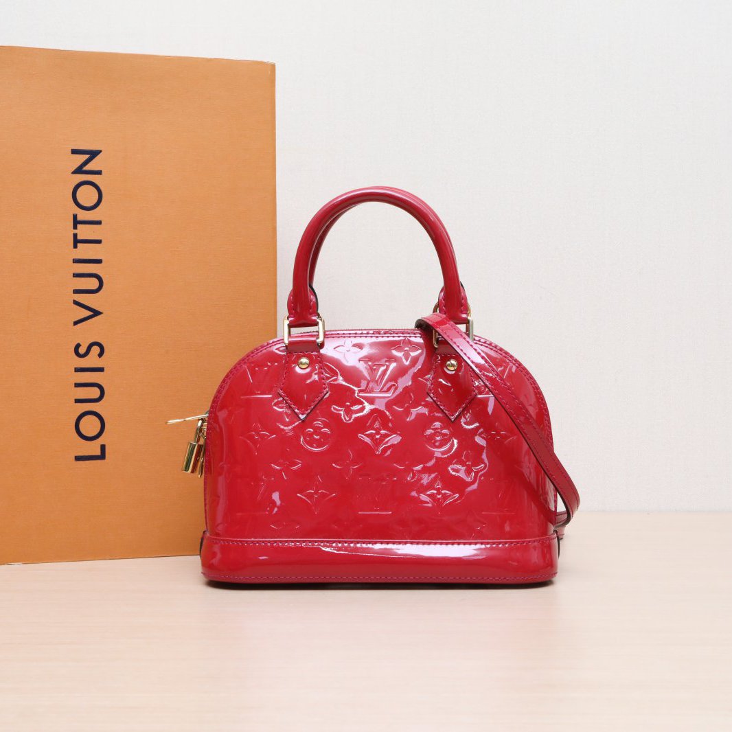 95新 LouisVuitton/路易威登 小花攀攀ALMA 贝壳包 BB 红色 漆皮