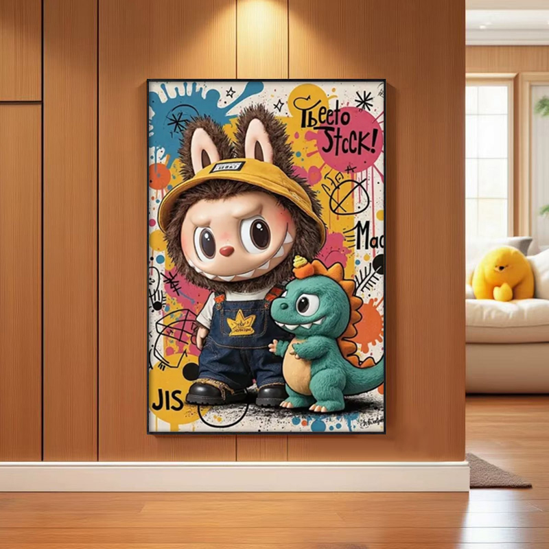C052潮流拉布布挂画客厅玄关墙labubu装饰画卡通艺术挂画捡漏5