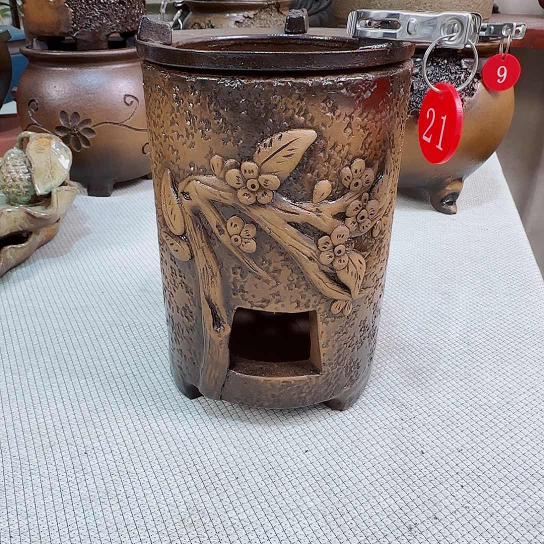 紫砂一段花圆柱贴花复古