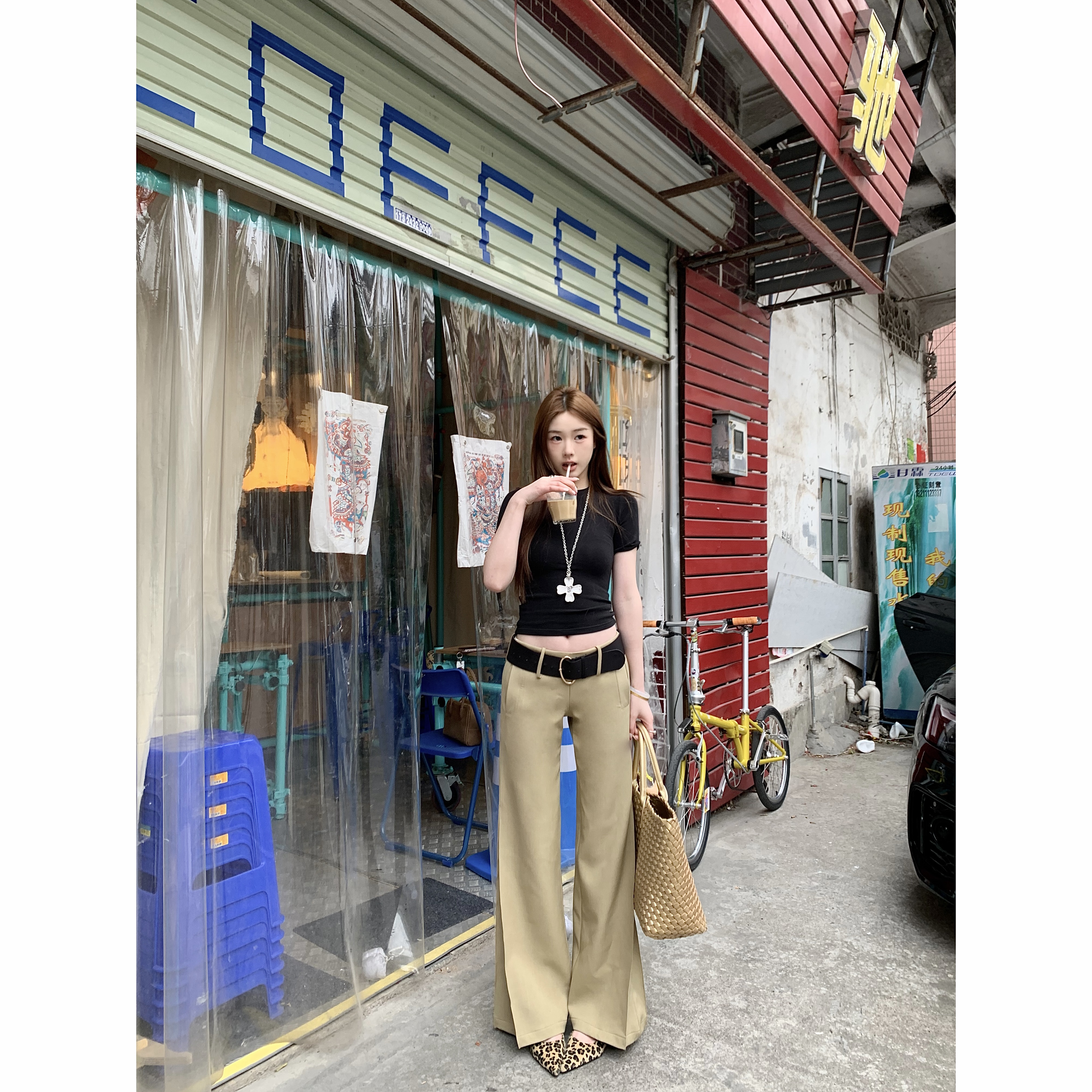 WSMY中低腰休闲裤显瘦西装裤休闲复古小众宽松设计感阔腿长裤
