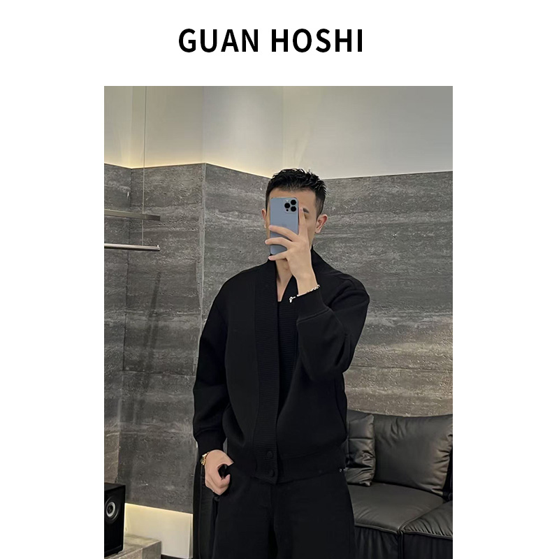 【冠什么希男装】秋季「立体结构 针织拼接」慵懒松弛感开衫外套26708