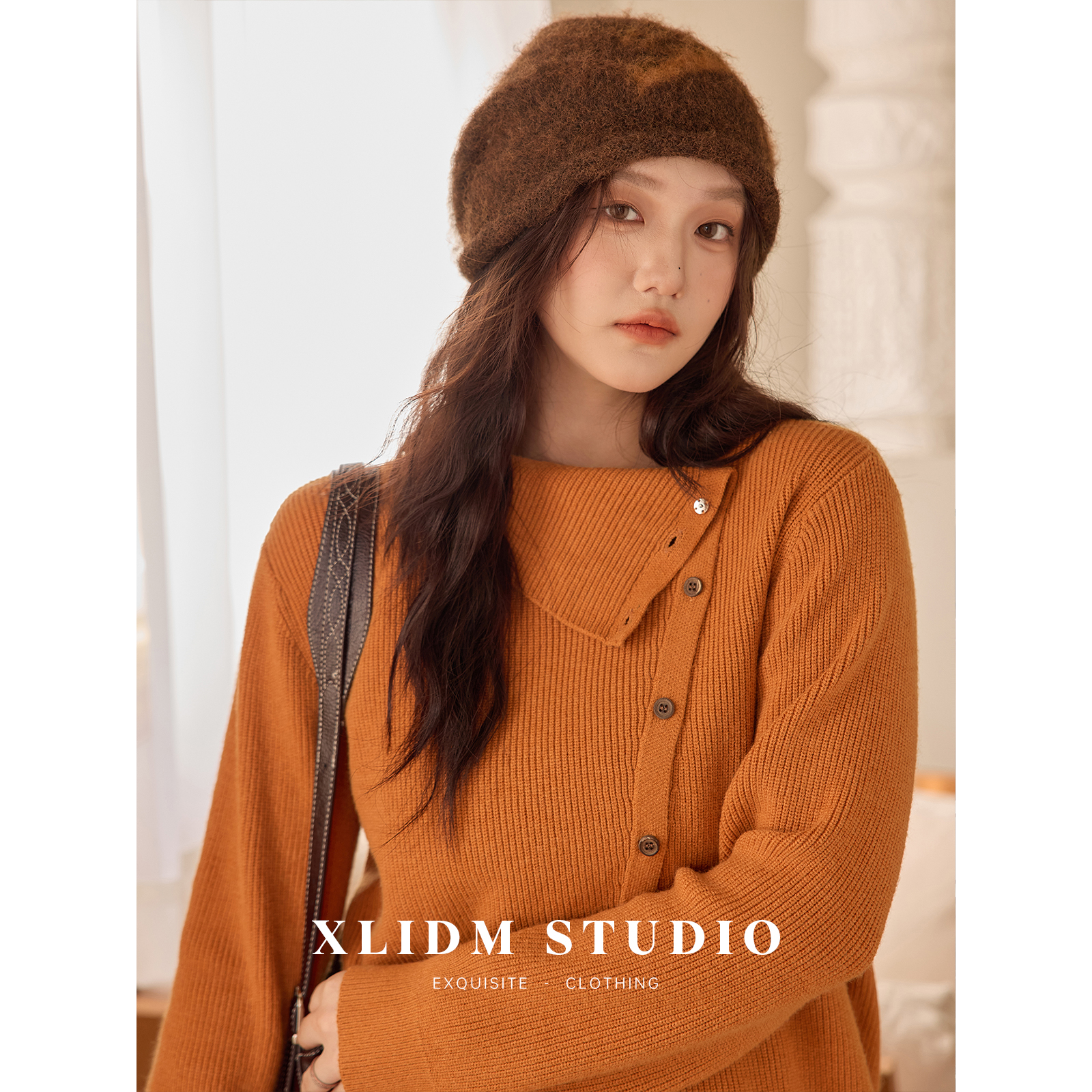 小俪大码 两穿领!高支安迪绒新款不对称正肩针织开衫DD3T081052