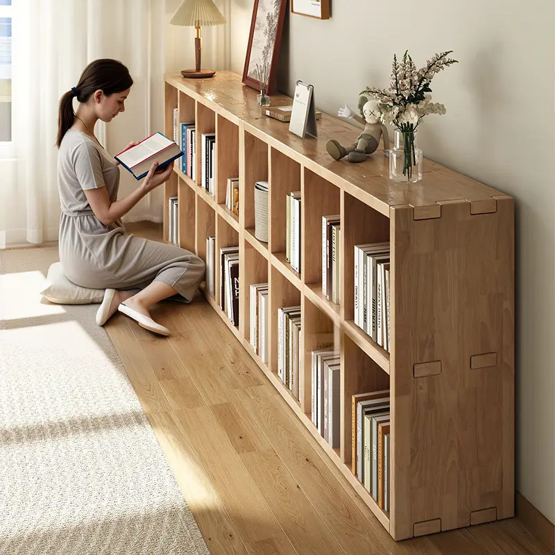 实木书架落地置物架一体靠墙书柜儿童家用储物柜幼儿园收纳格子柜