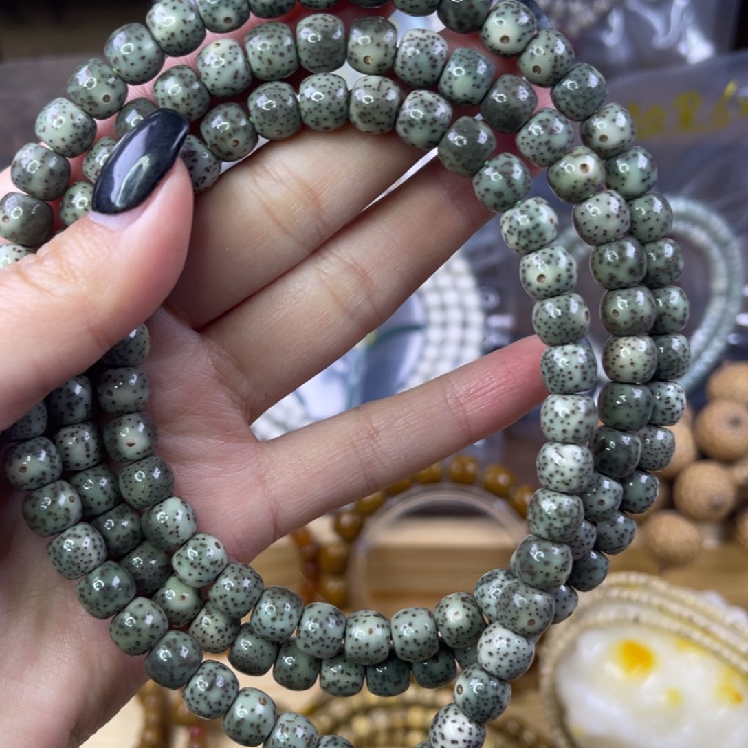 星月菩提吊坠87绿幽灵鼓珠