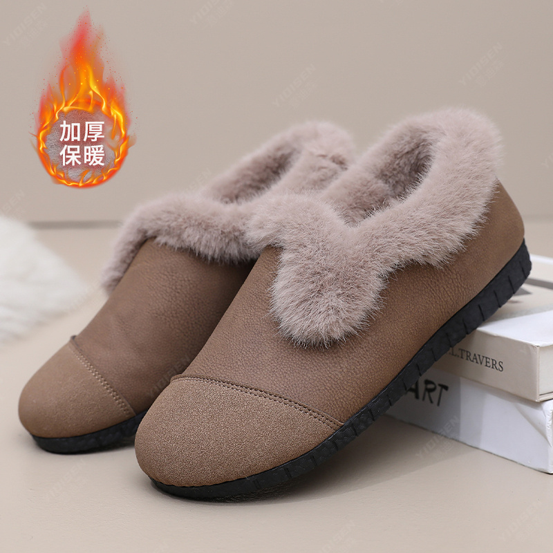 意迪森冬季新款妈妈鞋一脚蹬孕妇鞋复古豆豆鞋加绒保暖防滑棉鞋
