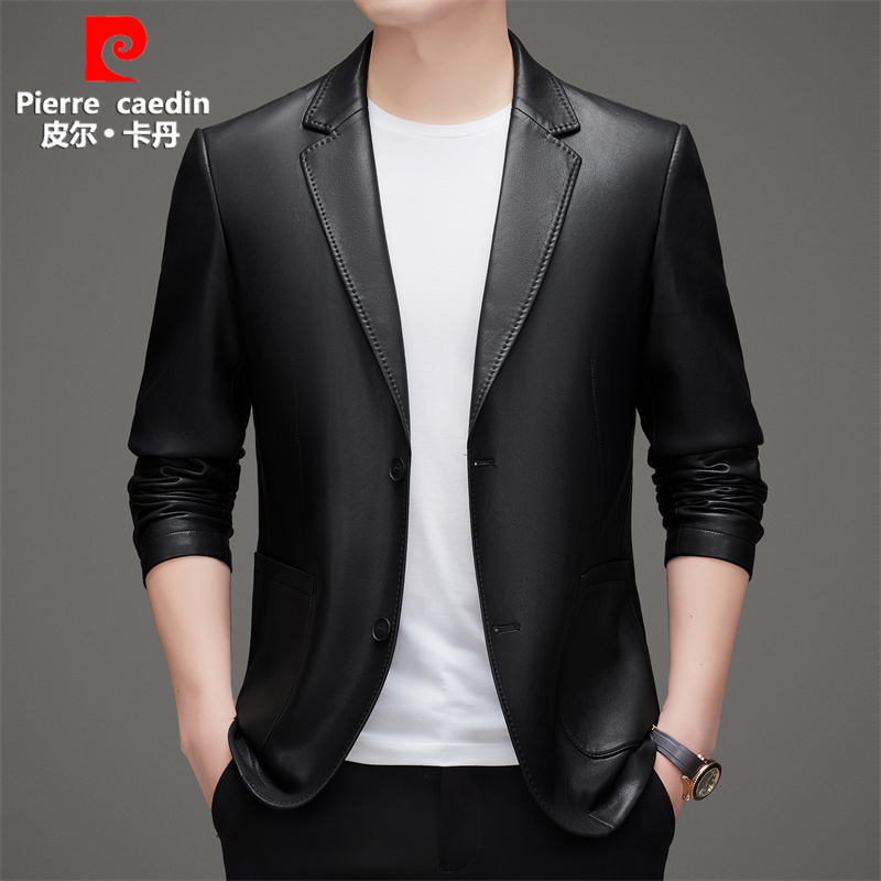 皮尔卡丹男士新款皮衣西服外套防风防水抗皱免烫时尚显年轻