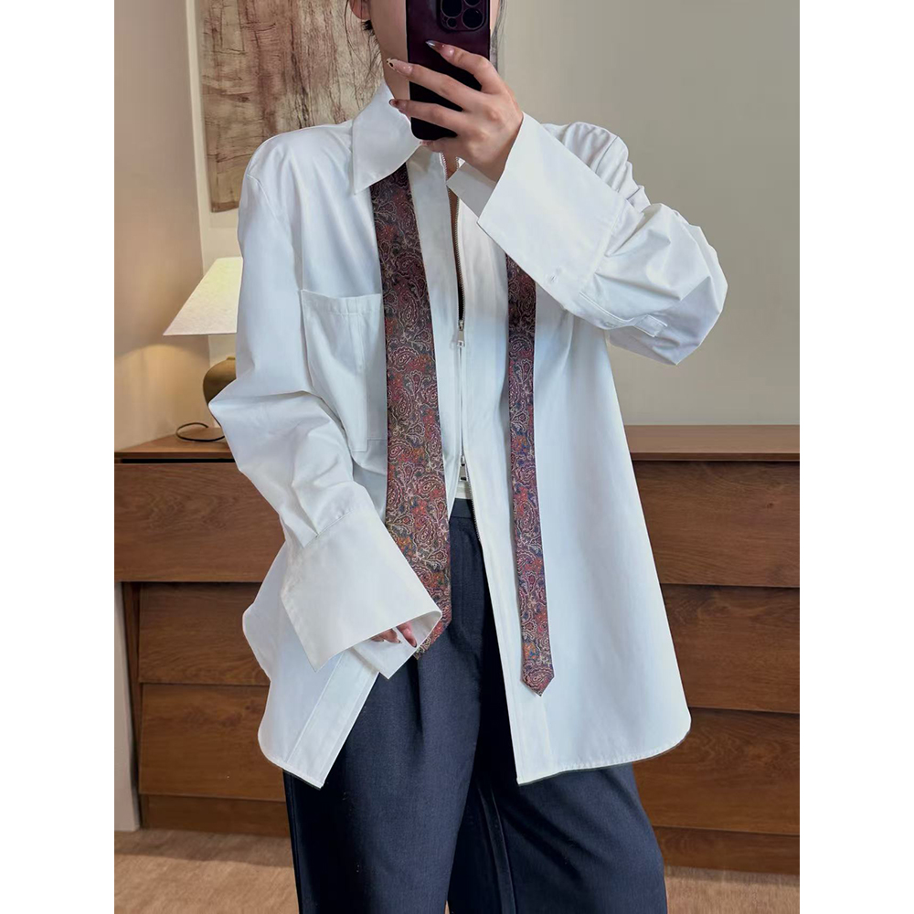 JCCC影子【白日密语】白色极简拉链显瘦宽松春秋长袖衬衫JE4LSW13