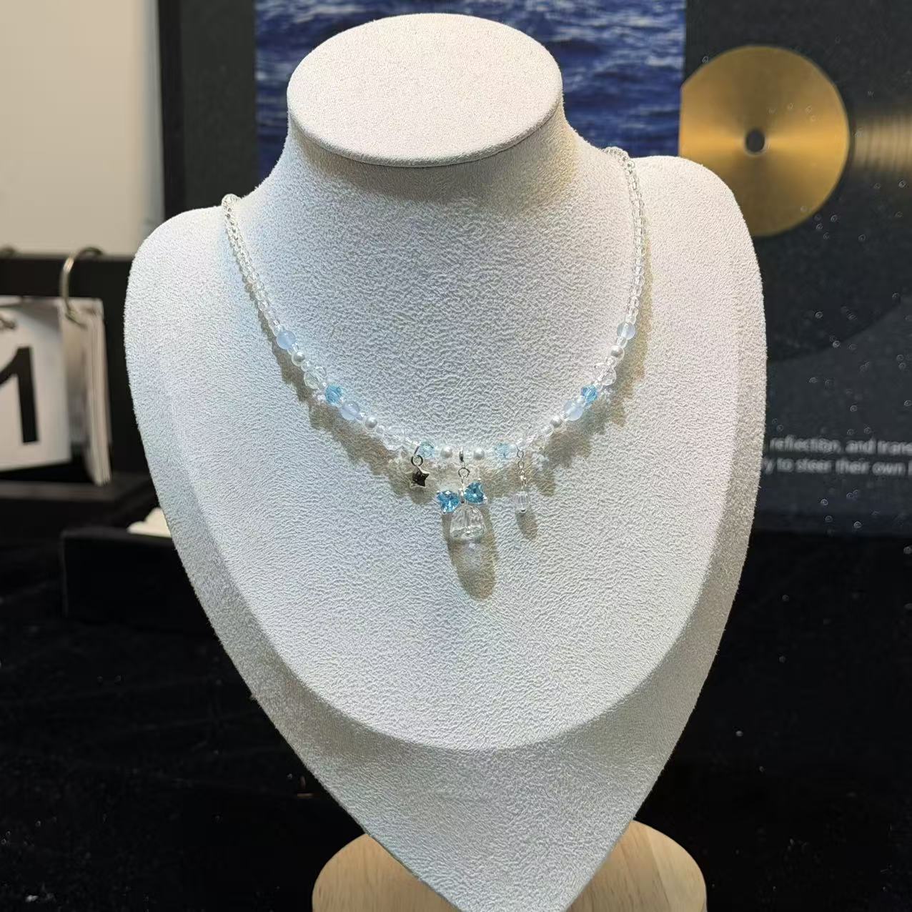 蓝风铃项链蝴蝶结星星华子海蓝长度40+5cm