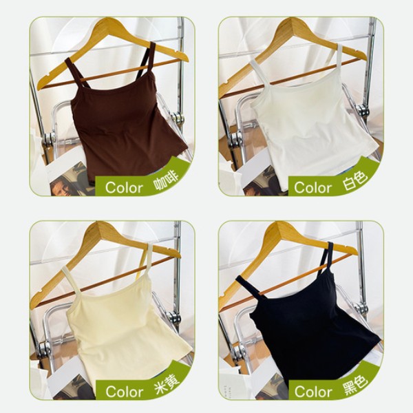 夏季百搭简约美背吊带背心带胸垫黑色内搭外穿无袖打底纯棉上衣