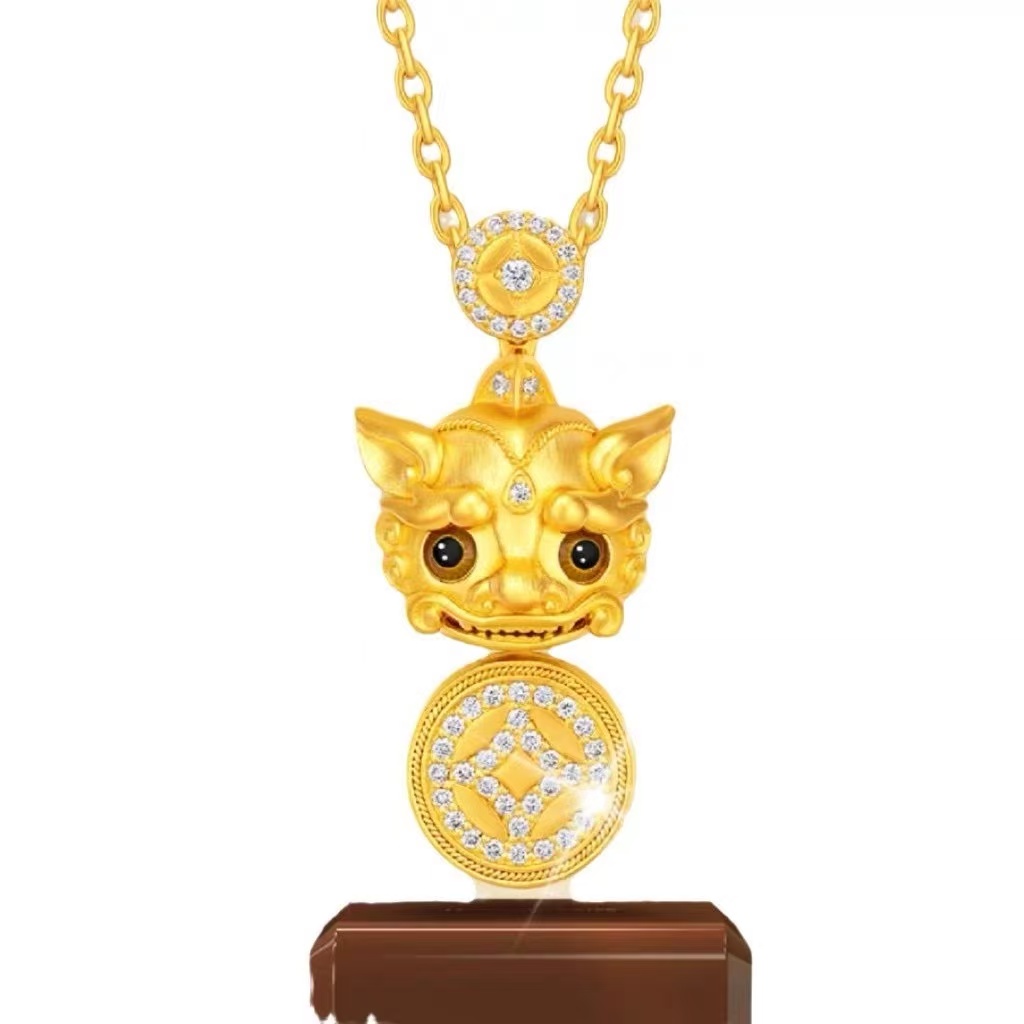 18k金眼动招c貔貅项链 c35