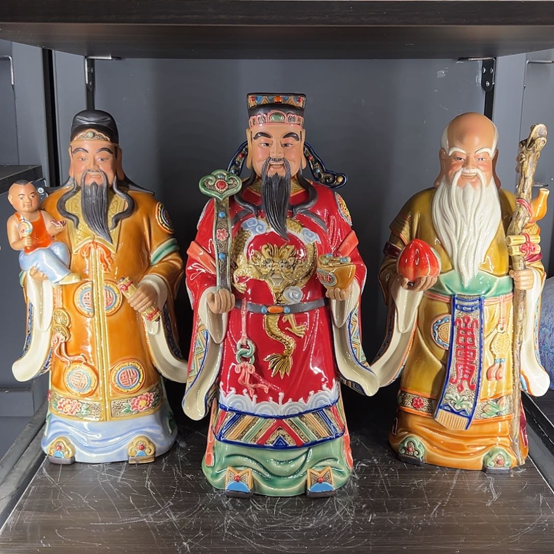 福禄寿石湾陶艺摆件纯手工制作